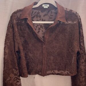 Jason Wu Brown Sheer Floral Embroidered Button-Down Shirt